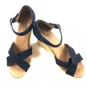 Black natural tom espadrilles wedges size 8